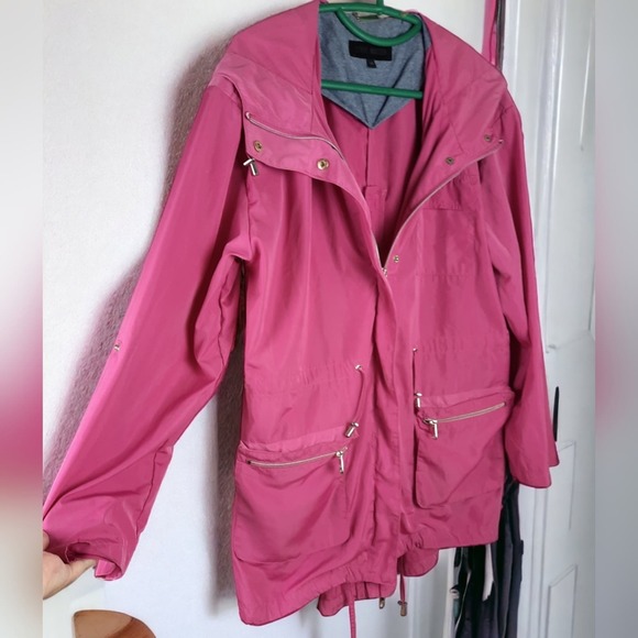 Steve Madden Pink Zip Front Long Raincoat - Picture 2 of 13